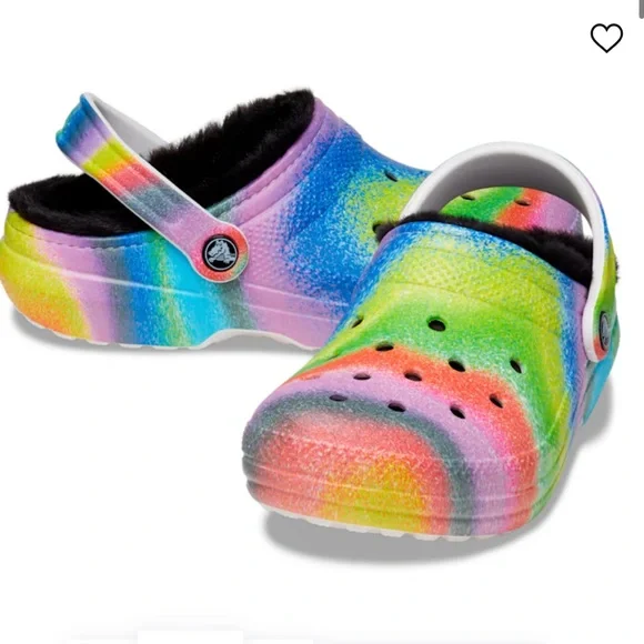 NWT Crocs Classic Fur Lined Spray Dye rainbow Clog in size 13 mens - Picture 3 of 9